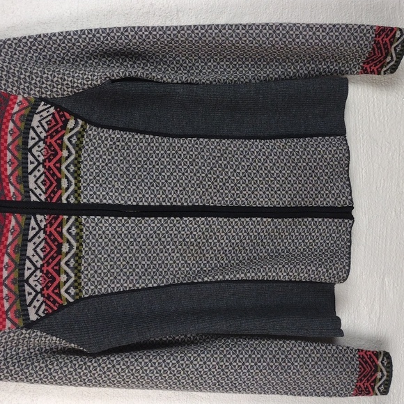 Icelandic Design Grey Fair Isle Wool Long Sleeve Full Zip Cardigan Sweater - Picture 3 of 15